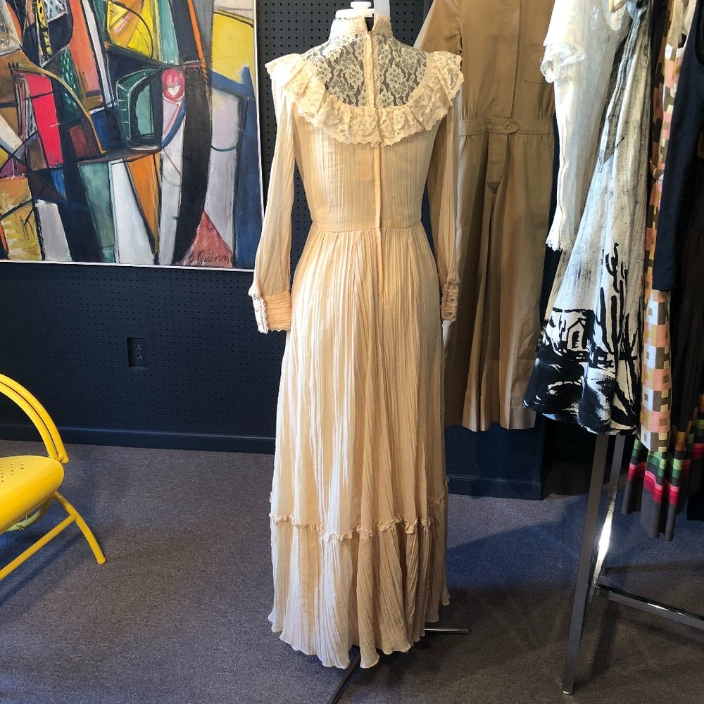 VTG 70s Candi Jones Gauze/Lace Boho Maxi Dress - Picture 10 of 14
